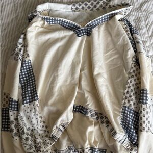 Stylish Cream and Blue Patchwork Crop Top